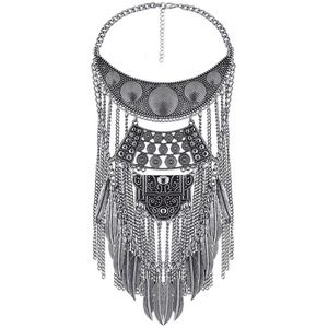 Bohemian Tribal Silver Fringe Statement Necklace
